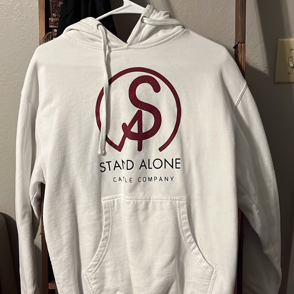Stand Alone White Hoodie with Red Logo